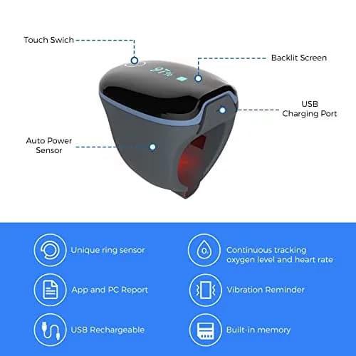 Wellue O2Ring Bluetooth Pulse Oximeter 7cm (2.75 inch) | Continuous SpO2 Tracking for Sports & Aviation thumbnail 3