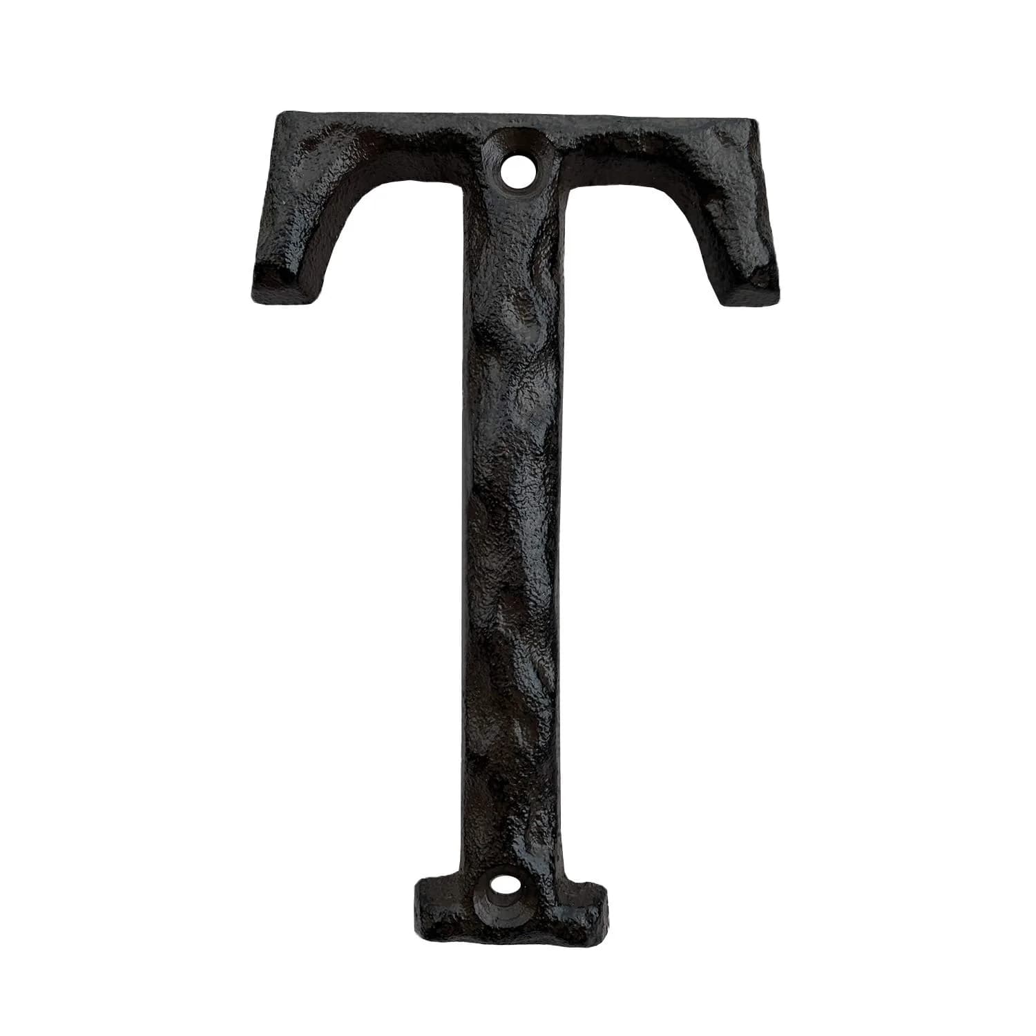 YICC Cast Iron House Letter T - 5 Inch High | Rustic Hammered Finish, Easy Mount — Letter T