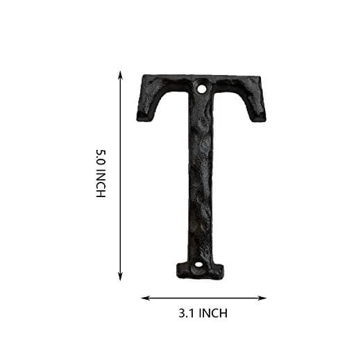 YICC Cast Iron House Letter T - 5 Inch High | Rustic Hammered Finish, Easy Mount thumbnail 2