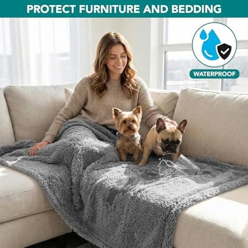 PetAmi Sherpa Waterproof Dog Blanket Medium 74cm (29in) x 102cm (40in) | Protects Furniture from Pet Messes thumbnail 2