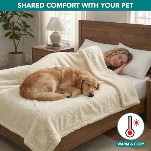 PetAmi Fluffy Sherpa Waterproof Dog Blanket 102x152 cm (40x60 inches) | Protects Furniture from Pet Messes thumbnail 5