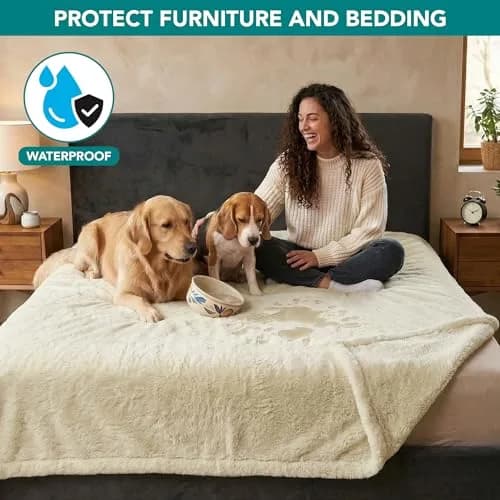 PetAmi Fluffy Sherpa Waterproof Dog Blanket 102x152 cm (40x60 inches) | Protects Furniture from Pet Messes thumbnail 2