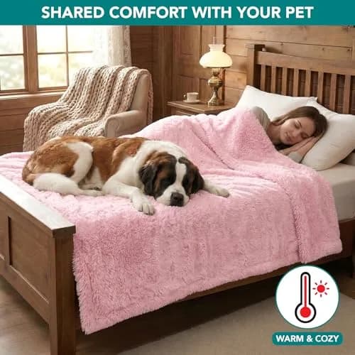 PetAmi Fluffy Sherpa Waterproof Dog Blanket Large 40x60 inches (101.6x152.4 cm) Pink | Protects Furniture from Pet Messes thumbnail 4