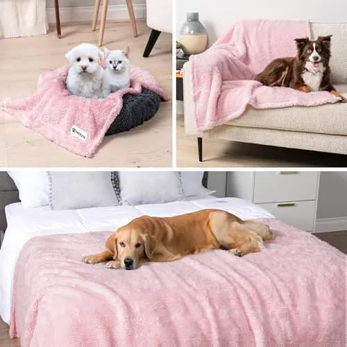PetAmi Fluffy Sherpa Waterproof Dog Blanket Large 40x60 inches (101.6x152.4 cm) Pink | Protects Furniture from Pet Messes thumbnail 6