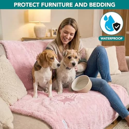 PetAmi Fluffy Sherpa Waterproof Dog Blanket Large 40x60 inches (101.6x152.4 cm) Pink | Protects Furniture from Pet Messes thumbnail 2