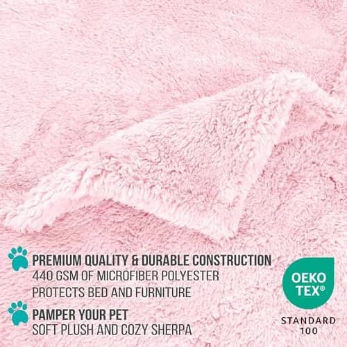 PetAmi Fluffy Sherpa Waterproof Dog Blanket Large 40x60 inches (101.6x152.4 cm) Pink | Protects Furniture from Pet Messes thumbnail 3