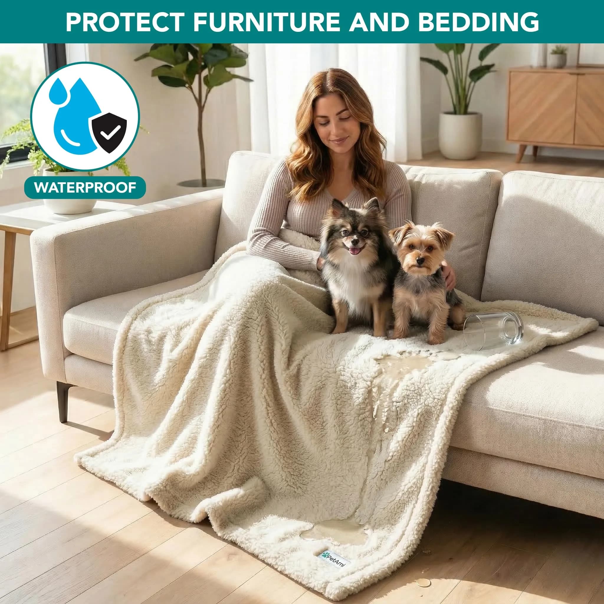 PetAmi Fluffy Sherpa Waterproof Dog Blanket Small 24x32 inches (61x81 cm) | Protects Furniture from Pet Messes - view 2