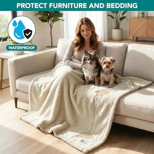PetAmi Fluffy Sherpa Waterproof Dog Blanket Small 24x32 inches (61x81 cm) | Protects Furniture from Pet Messes thumbnail 2