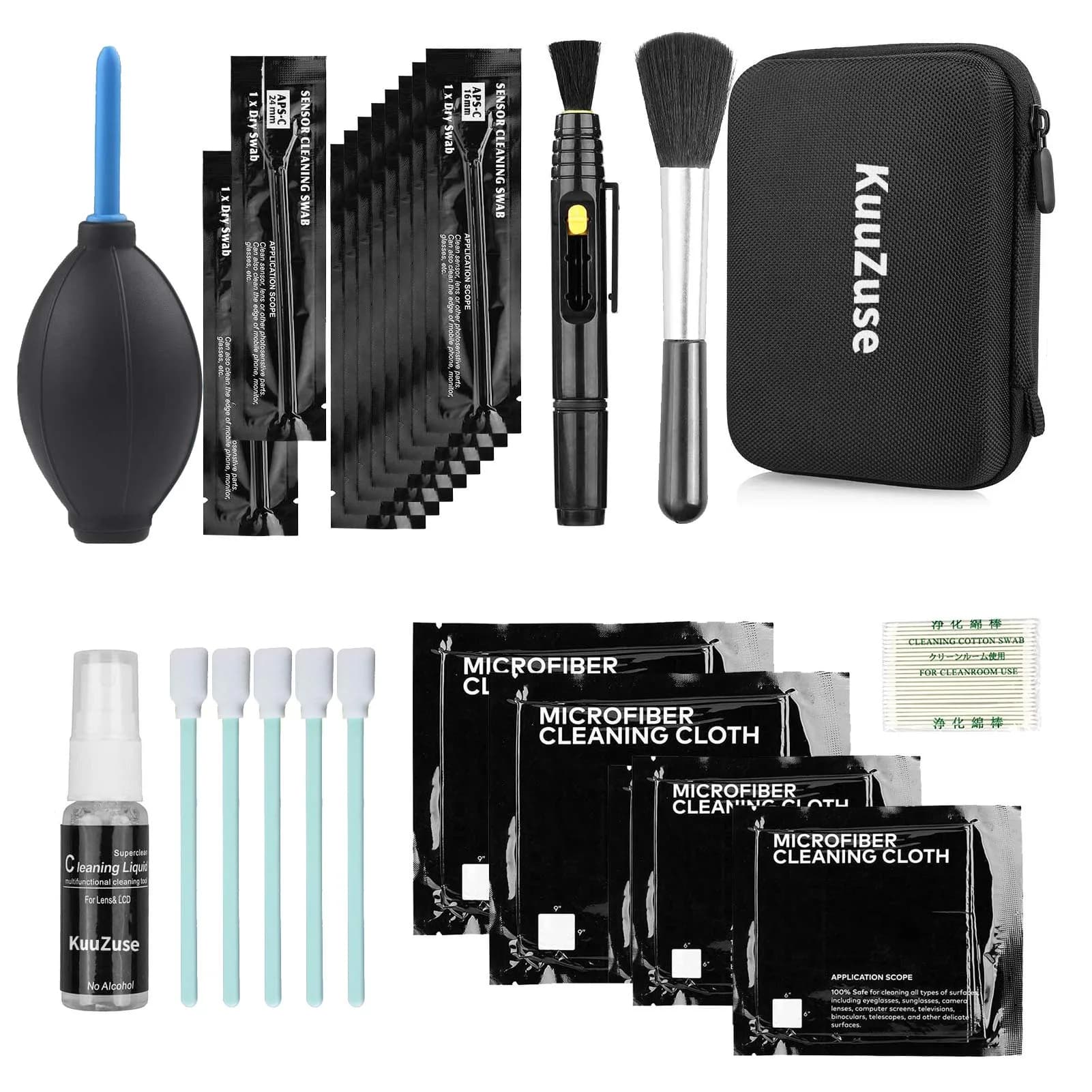 KuuZuse Camera Cleaning Kit with APS-C Swabs & Microfiber Cloths | DSLR & Lens Care - main product image