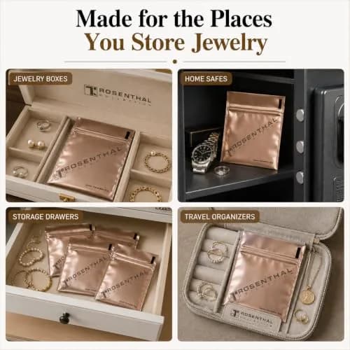 Rosenthal Collection Anti Tarnish Jewelry Bags 4" x 4" (10-Pack) | Protects Silver from Tarnish for 3 Years thumbnail 3