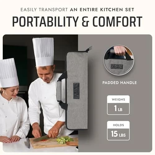 Asaya Chef Knife Roll Bag - 12-Pocket Travel Case for Kitchen Knives, Lightweight Stain-Resistant Nylon, Grey thumbnail 5