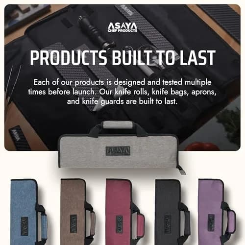 Asaya Chef Knife Roll Bag - 12-Pocket Travel Case for Kitchen Knives, Lightweight Stain-Resistant Nylon, Grey thumbnail 7
