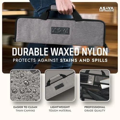 Asaya Chef Knife Roll Bag - 12-Pocket Travel Case for Kitchen Knives, Lightweight Stain-Resistant Nylon, Grey thumbnail 3