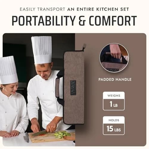 Asaya Chef Knife Roll Bag - 12-Pocket Travel Case for Kitchen Knives, Lightweight Stain-Resistant Nylon (Brown) | Secure & Portable thumbnail 5