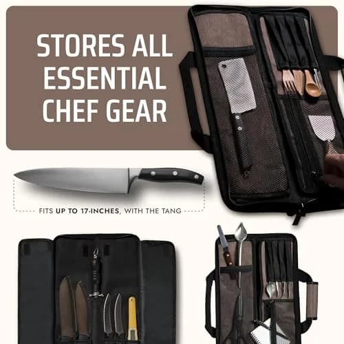 Asaya Chef Knife Roll Bag - 12-Pocket Travel Case for Kitchen Knives, Lightweight Stain-Resistant Nylon (Brown) | Secure & Portable thumbnail 4