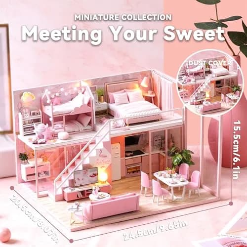 Flever "Meeting Your Sweet" DIY Miniature Dollhouse Kit with Furniture & Dust Cover, 1:32 Scale | Ages 14+ thumbnail 2