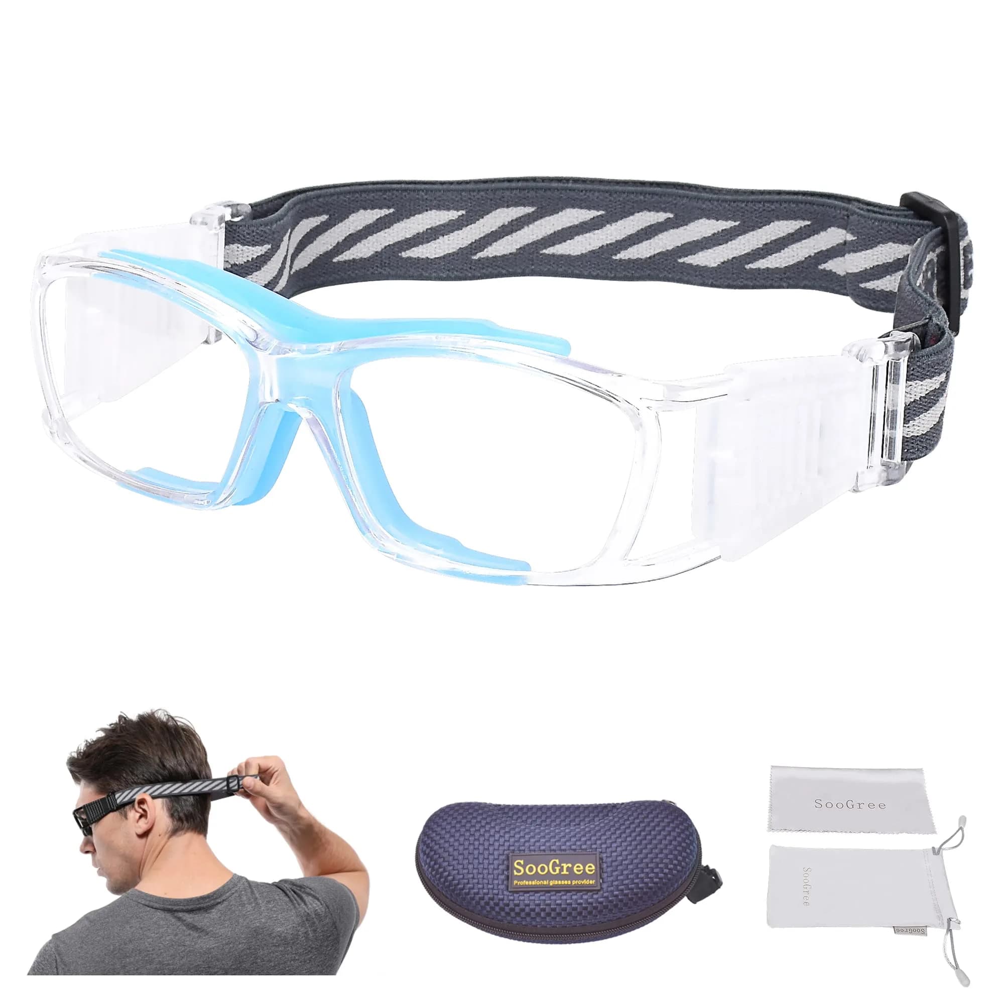 SooGree Racquetball Goggles for Men Women | Impact-Resistant Polycarbonate Lens & Adjustable Strap — Blue