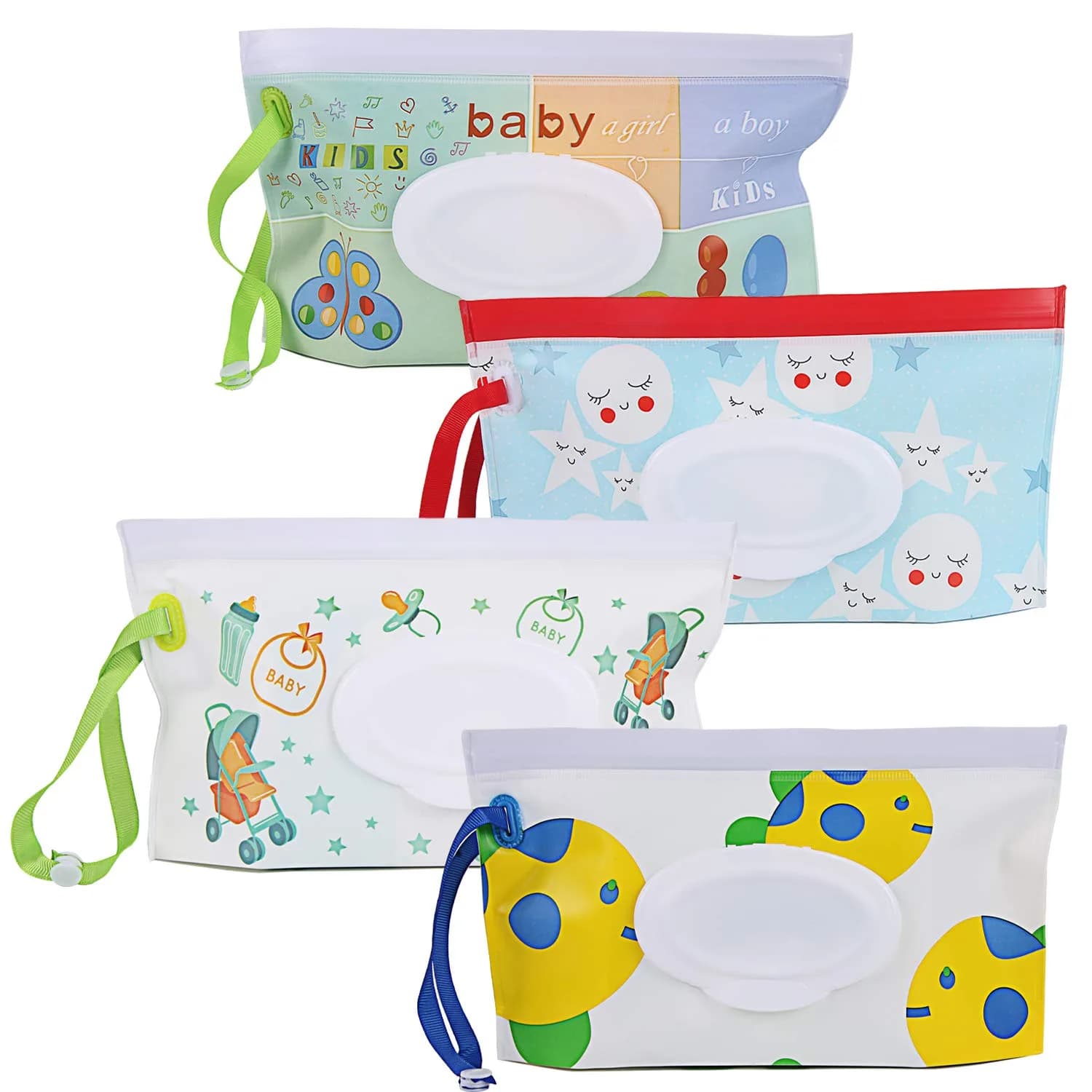 FEBSNOW 4 Pack Baby Wet Wipe Dispenser Holder with Wrist Loop - Portable & Refillable - main product image