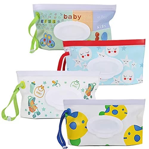 FEBSNOW 4 Pack Baby Wipe Dispenser, Portable Wet Wipe Holder Container 24cm (9.5in) | Reusable & Refillable for On-the-Go thumbnail 1