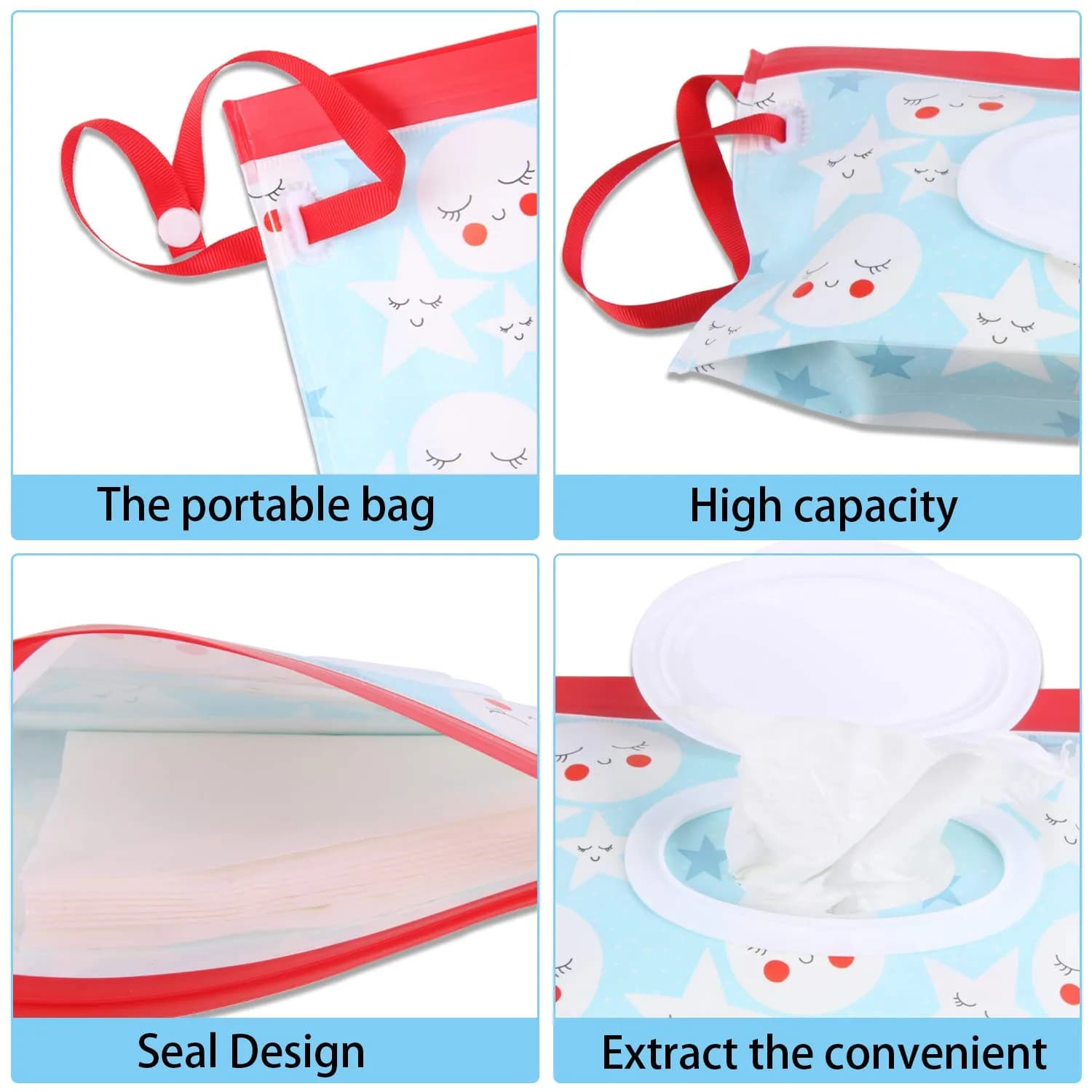 FEBSNOW 4 Pack Baby Wipe Dispenser, Portable Wet Wipe Holder Container 24cm (9.5in) | Reusable & Refillable for On-the-Go - view 2