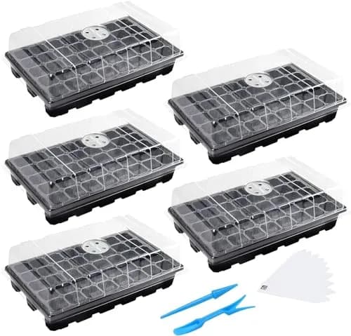 MIXC 5 Pack Seed Starter Tray with Dome & Tools, 200 Cells Total (40 Cells/Tray) | Mini Propagator Greenhouse Grow Kit thumbnail 1