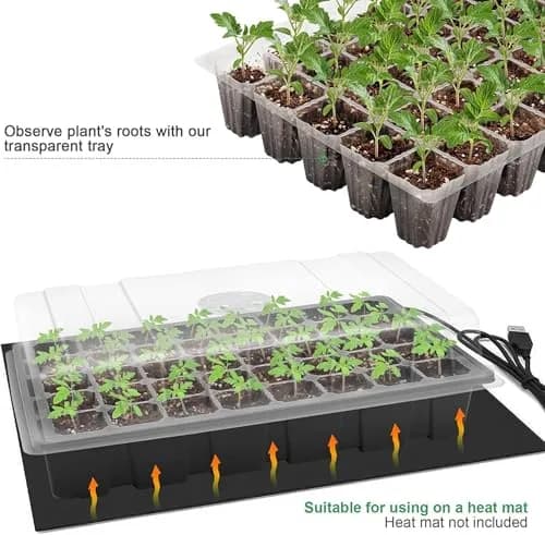 MIXC 5 Pack Seed Starter Tray with Dome & Tools, 200 Cells Total (40 Cells/Tray) | Mini Propagator Greenhouse Grow Kit thumbnail 3