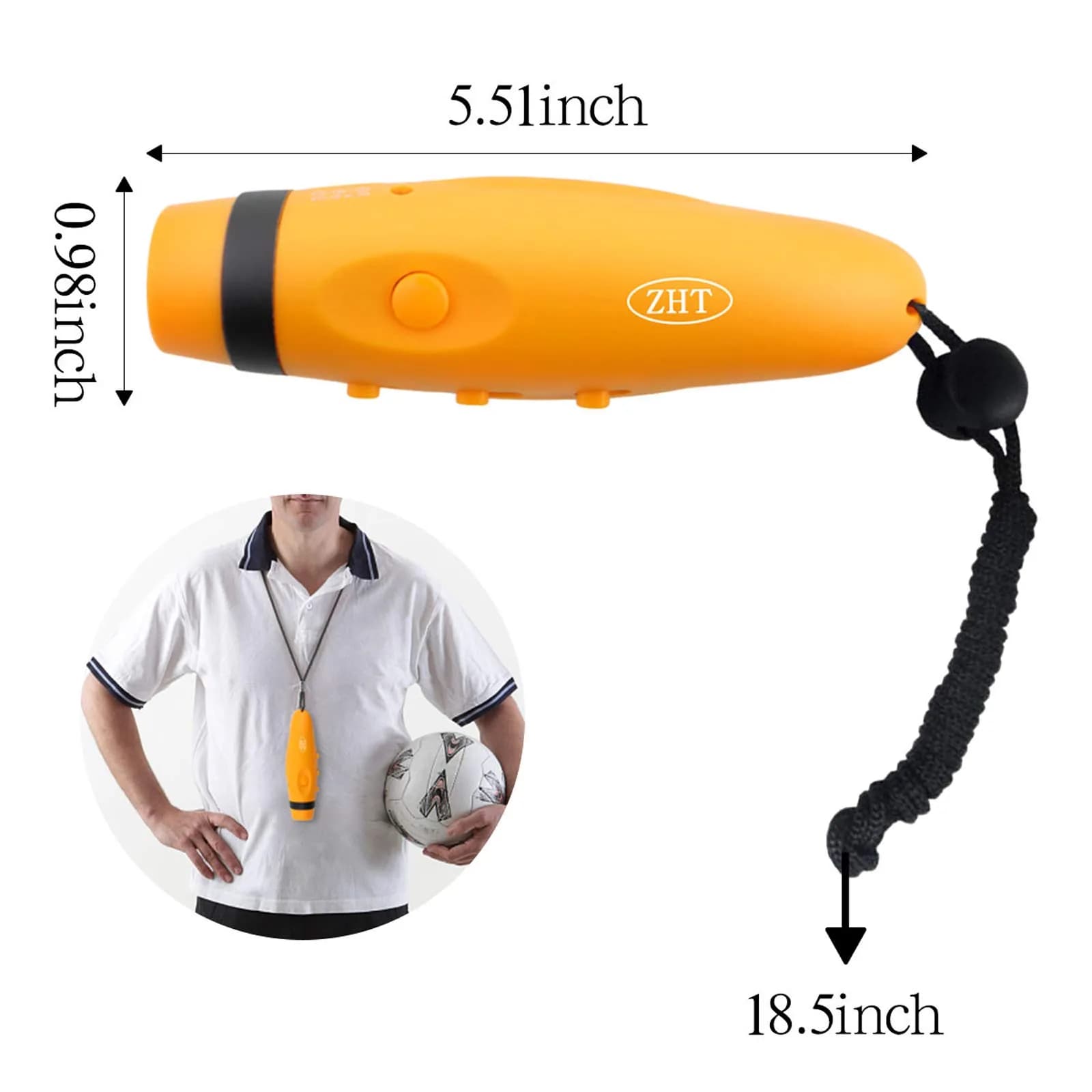 ZHT Electronic Whistle with USB Charging, 3-Tone 120dB, Yellow | Referee & Coach Loud Safety Whistle with Lanyard - view 6