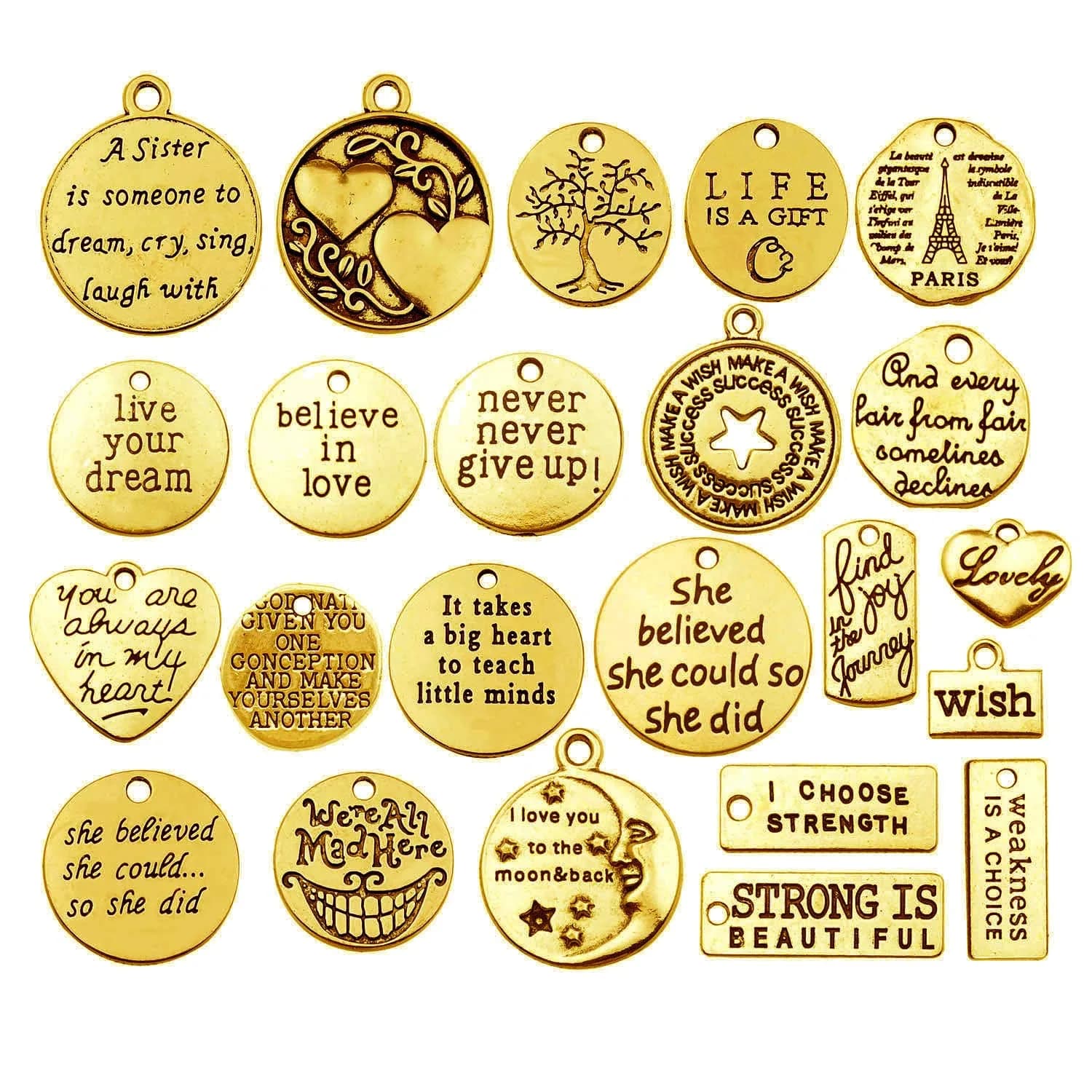 WOCRAFT Antique Gold 40pcs Inspirational Message Charms | Jewelry Making Supplies