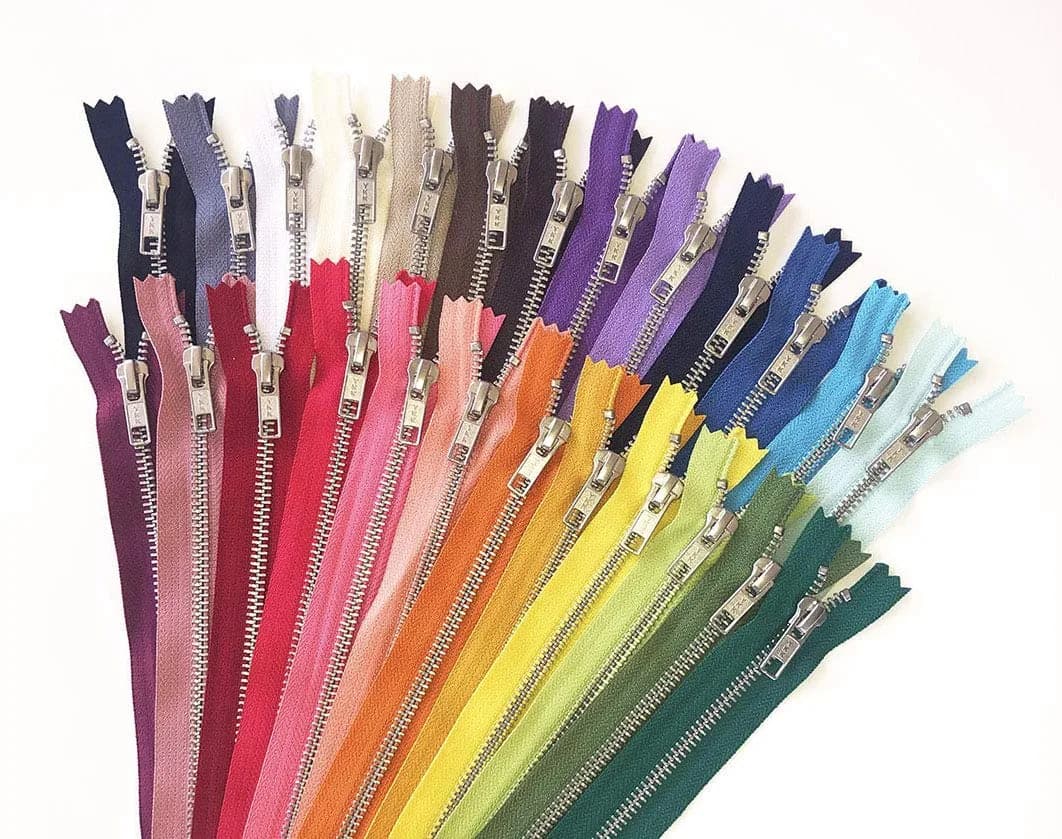 Craftbot Metal Zippers - 25 Assorted Color Pack - Silver Aluminum Zips - 8 inch Zips