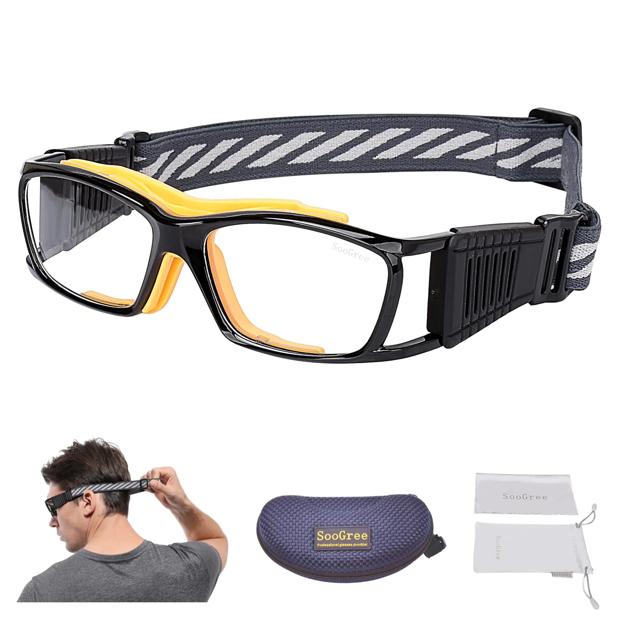 SooGree Adult Basketball Soccer Sports Protective Eyewear Goggles Glasses | Impact-Resistant Polycarbonate Frame & Clear Vision — Yellow