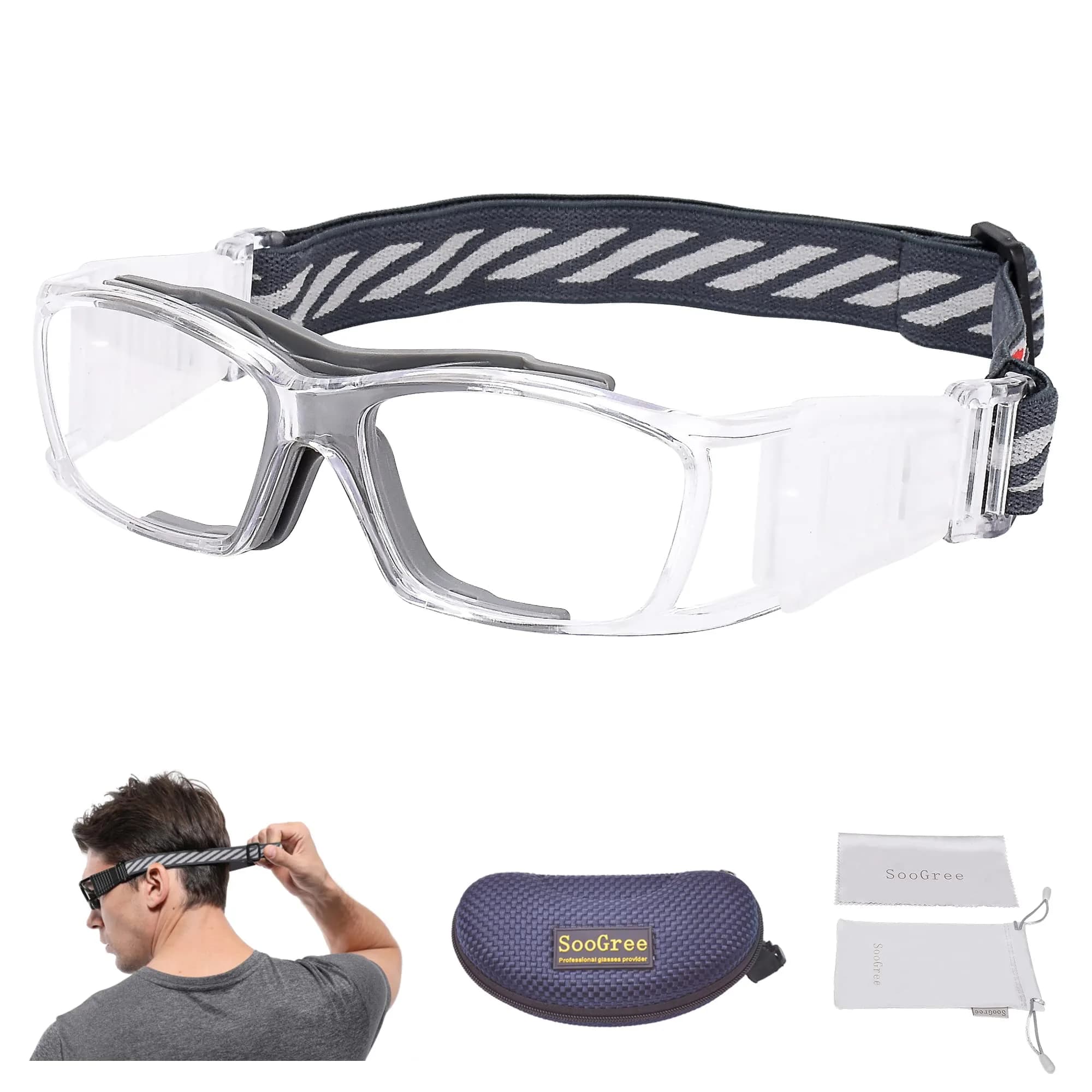SooGree Basketball Dribbling Glasses Impact-Resistant Goggles for Men Adults | Clear Vision & Eye Safety — Gray