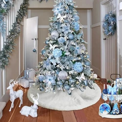 yuboo White Fluffy Fur Christmas Tree Skirt 76cm (30 inches) | Soft Faux Fur Rug for 4ft Slim Trees thumbnail 4