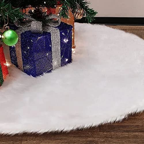yuboo White Fluffy Fur Christmas Tree Skirt 76cm (30 inches) | Soft Faux Fur Rug for 4ft Slim Trees thumbnail 5
