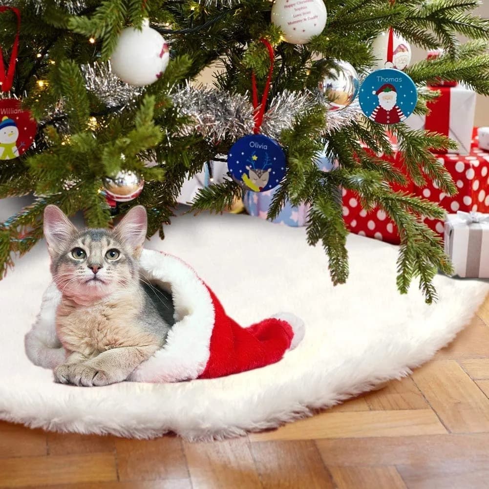yuboo White Fluffy Fur Christmas Tree Skirt 76cm (30 inches) | Soft Faux Fur Rug for 4ft Slim Trees - view 6