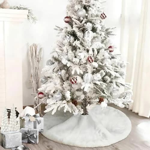 yuboo White Fluffy Fur Christmas Tree Skirt 76cm (30 inches) | Soft Faux Fur Rug for 4ft Slim Trees thumbnail 1