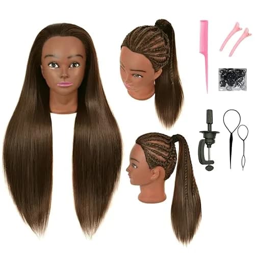 RYHAIR 30 Inch 80% Human Hair Mannequin Head for Styling & Practice | Brown Straight thumbnail 1