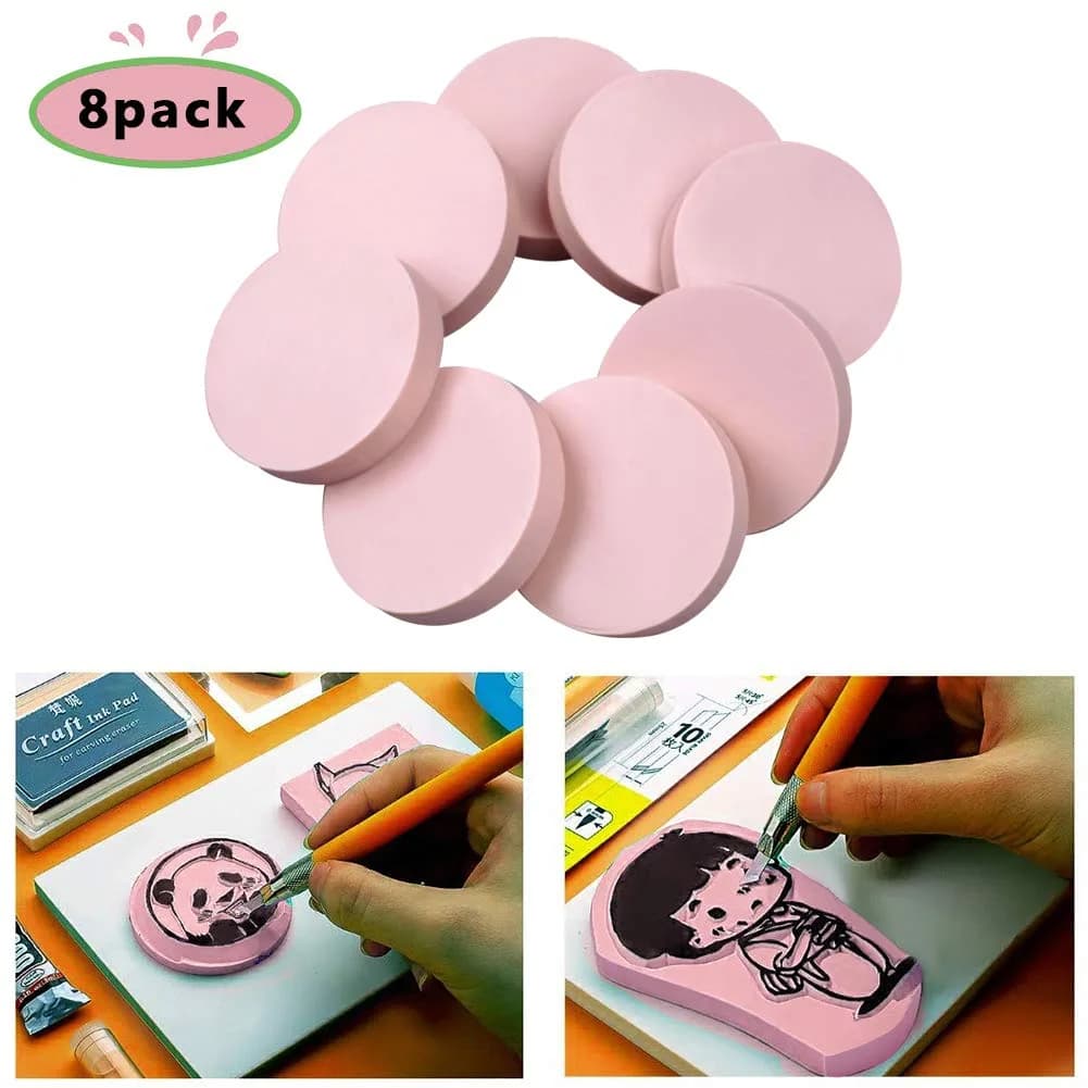 XoreArt Pink Rubber Carving Blocks for Stamps, 2"x2" (5.08cm x 5.08cm) - 8 Pcs - view 2
