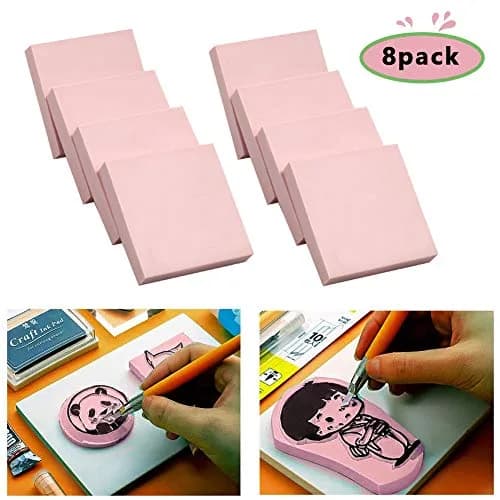 XoreArt Pink Rubber Carving Blocks 5cm x 5cm (8-Pack) | Soft Rubber Crafts for Stamp Making thumbnail 2