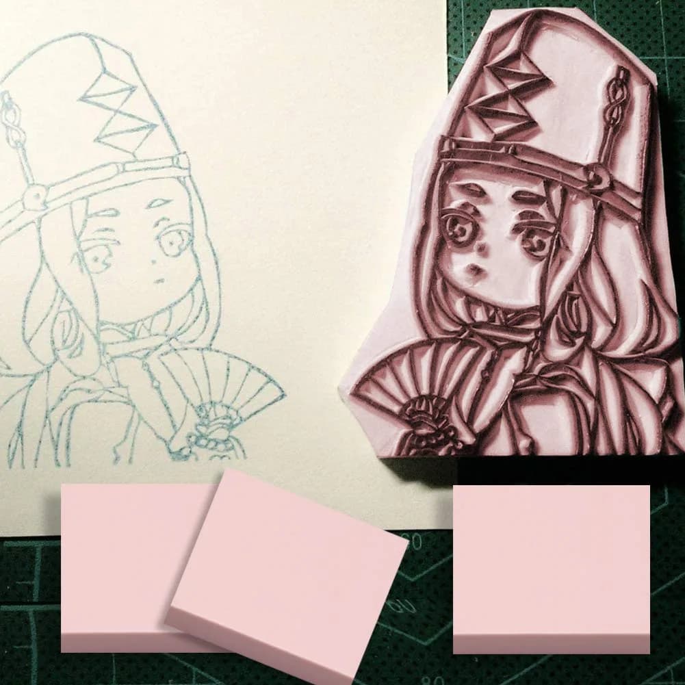XoreArt Pink Rubber Carving Blocks 5cm x 5cm (8-Pack) | Soft Rubber Crafts for Stamp Making - view 4