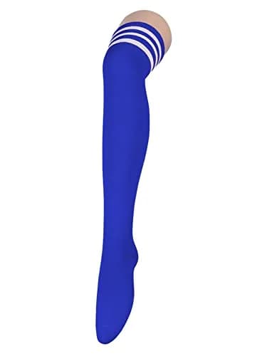 Zando Thigh High Socks for Women | Blue & White Stripes, One Size, Cosplay & Casual Wear thumbnail 1