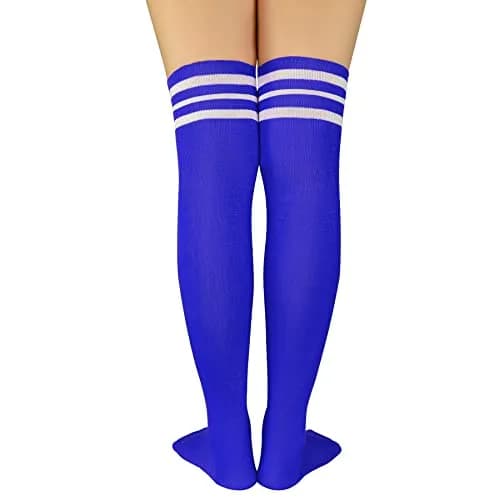Zando Thigh High Socks for Women | Blue & White Stripes, One Size, Cosplay & Casual Wear thumbnail 4