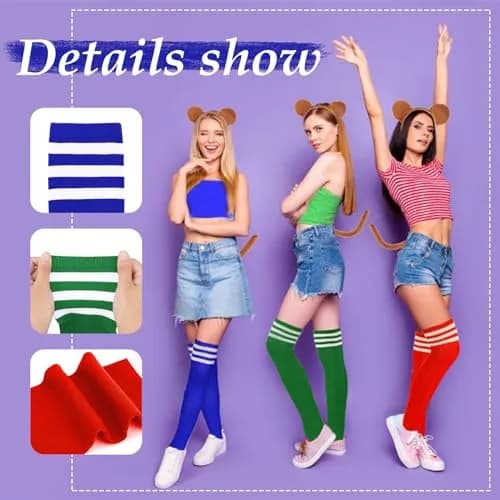 Zando Thigh High Socks for Women | Blue & White Stripes, One Size, Cosplay & Casual Wear thumbnail 5