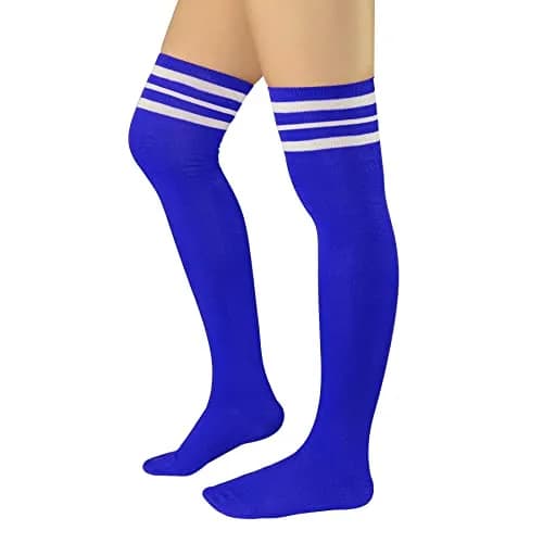 Zando Thigh High Socks for Women | Blue & White Stripes, One Size, Cosplay & Casual Wear thumbnail 2