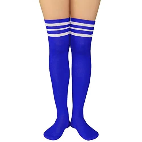 Zando Thigh High Socks for Women | Blue & White Stripes, One Size, Cosplay & Casual Wear thumbnail 3