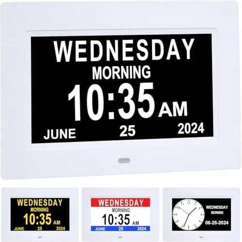 ybest 7-Inch Digital Day Calendar Clock 17.5cm (7.1 inch) | Clear Display & 12 Alarms for Seniors thumbnail 1