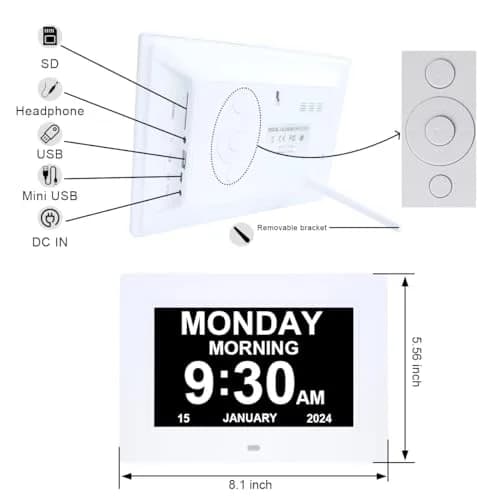 ybest 7-Inch Digital Day Calendar Clock 17.5cm (7.1 inch) | Clear Display & 12 Alarms for Seniors thumbnail 7