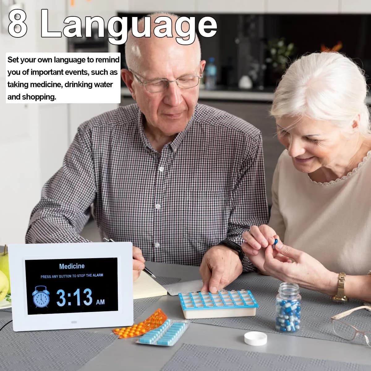 ybest 7-Inch Digital Day Calendar Clock 17.5cm (7.1 inch) | Clear Display & 12 Alarms for Seniors - view 2