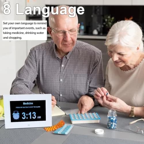 ybest 7-Inch Digital Day Calendar Clock 17.5cm (7.1 inch) | Clear Display & 12 Alarms for Seniors thumbnail 2