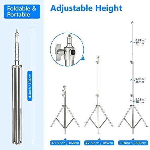 NEEWER 118"/3m Stainless Steel Light Stand, Spring Cushioned Heavy Duty | Adjustable & Durable thumbnail 6