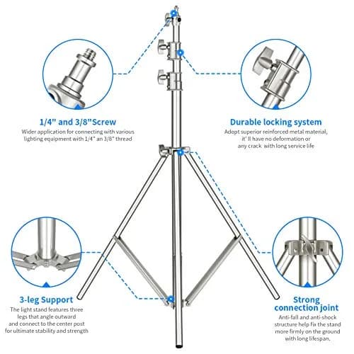 NEEWER 118"/3m Stainless Steel Light Stand, Spring Cushioned Heavy Duty | Adjustable & Durable thumbnail 3
